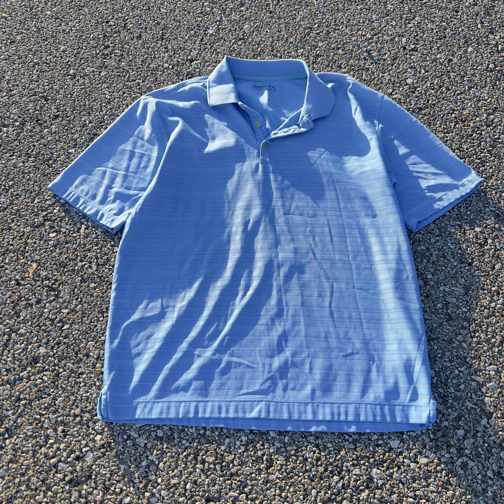 Nike Golf Polo Shirt Mens Medium Blue Striped Fit Dry Golf Performance Top